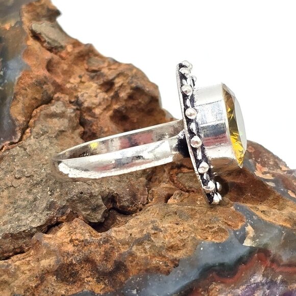 925 Sterling Silver Plt Citrine Ring Size 10 Bezel Setting Fine Jewelry - Picture 5 of 6